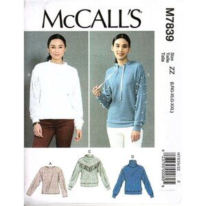 McCall's M7839 Misses L to XXL Sweatshirt Tops and Hoodie Uncut Sewing Pattern